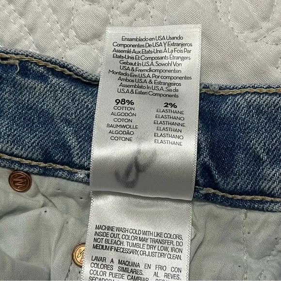 MOTHER Insider Crop Step Fray Denim Jeans High Rise Waist Raw Hem Light Wash 24